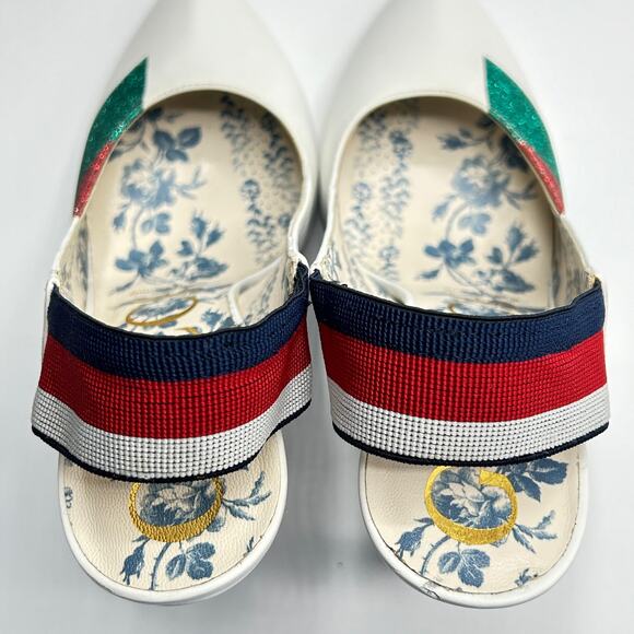 Gucci Sylvie Web Slingback Heels White Leather Glitter EU 36 - Picture 6 of 13